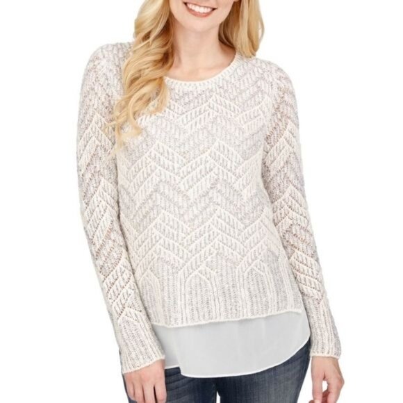 Lucky Brand Sweater Womens Large Beige Cable Knit Layered Pullover - Picture 11 of 12